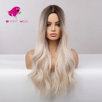 Dark roots platinum blonde long curly wig | Smart Wigs Melbourne VIC